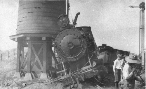 Train wreck near the Newburgh Branch, at the Greycourt, NY water tower, involving Engines #24 & 69. 1908?-1928? chs-005316